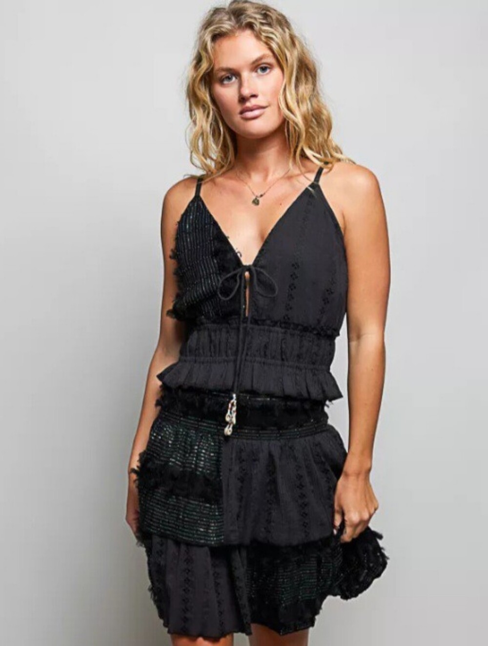 POL black V-neck ruffled TOP & skirt